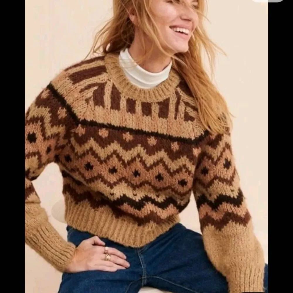 Anthropologie Carson Fair Isle Chevron Crewneck Sweater